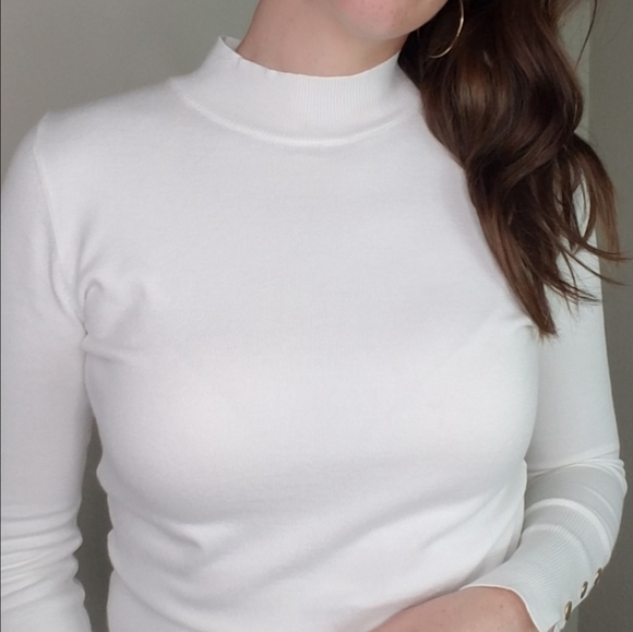 White mock neck slim fit knit - Picture 3 of 7